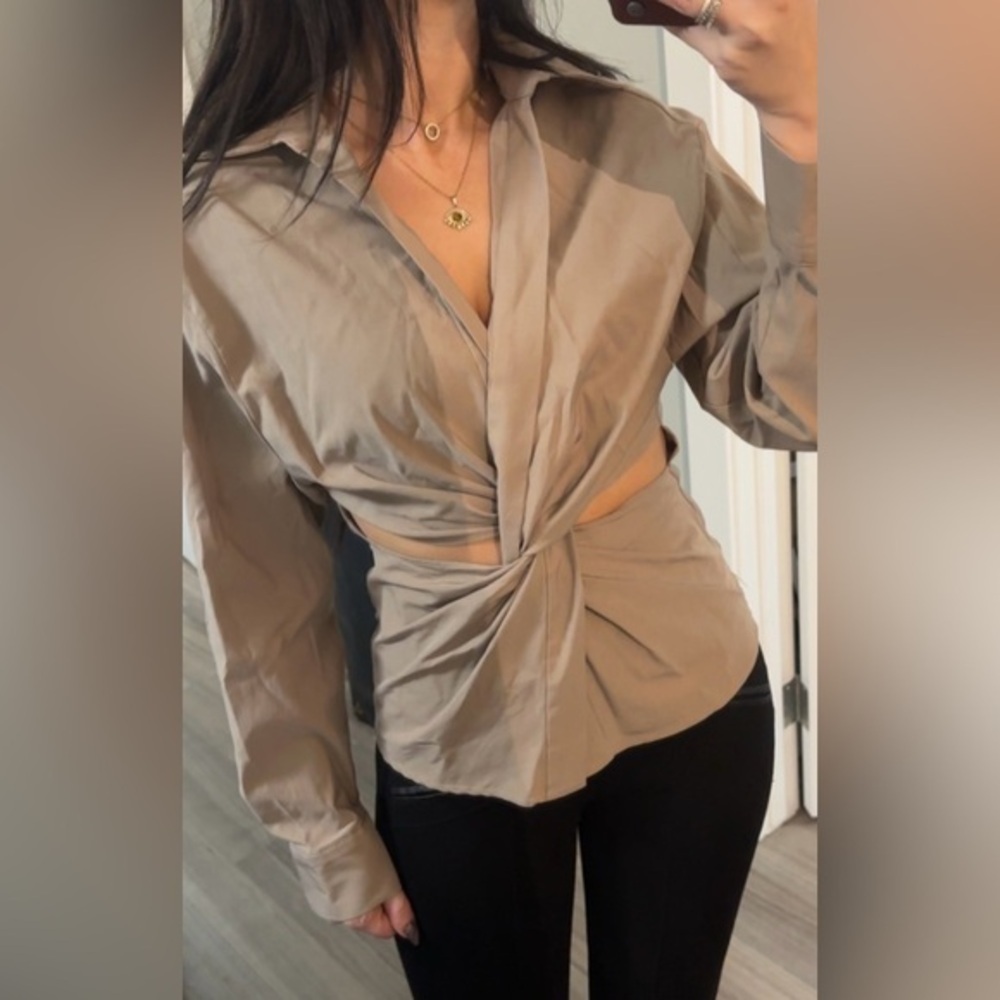 Zara Tan Blazer Wrap Style with Tie Waist
